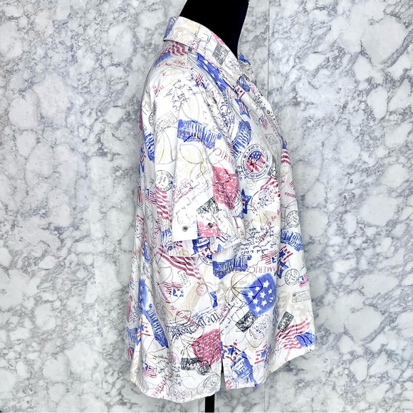 Allison Daley 90s Patriotic Americana Textured Button Up Shirt Women’s 16P - Picture 4 of 14